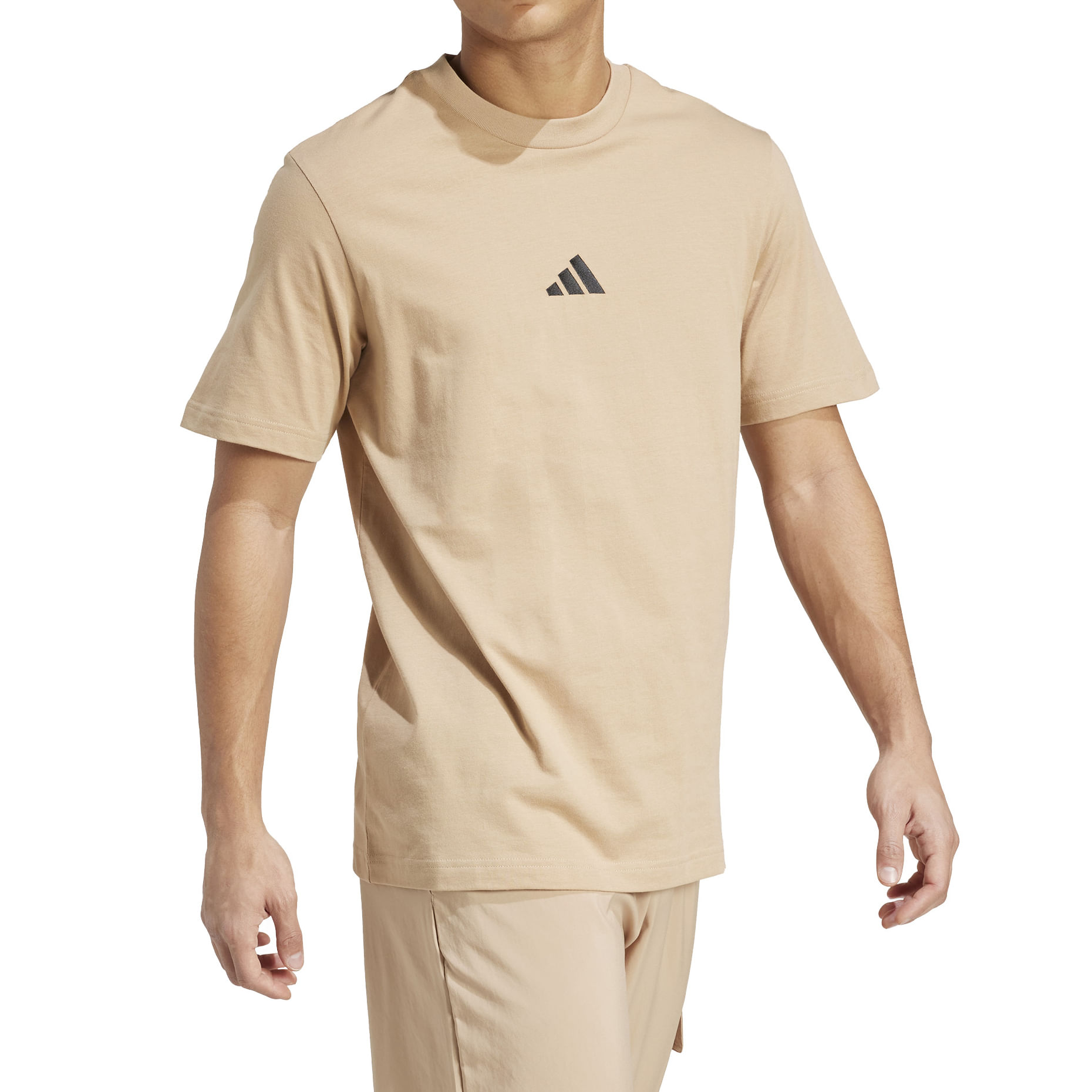 Camiseta Adidas masculina bege vista frontal com logo no peito